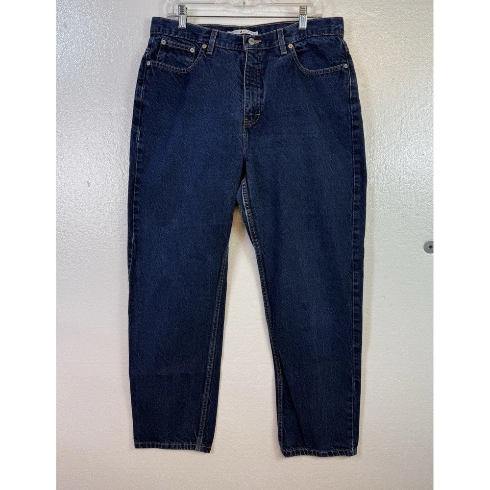 Vtg Tommy Hilfiger Jeans Mens Sz 34x29 Blue Denim Straight Dark Wash Hipster